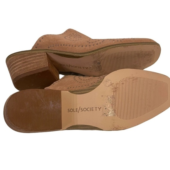 Women’s SOLE SOCIETY Soft Suede Slides Shoes Heels. - Picture 6 of 6